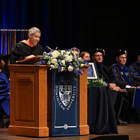 Individual at lectern