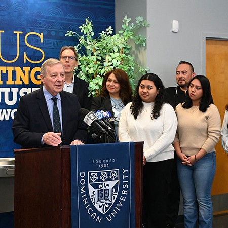 Sen Durbin with students