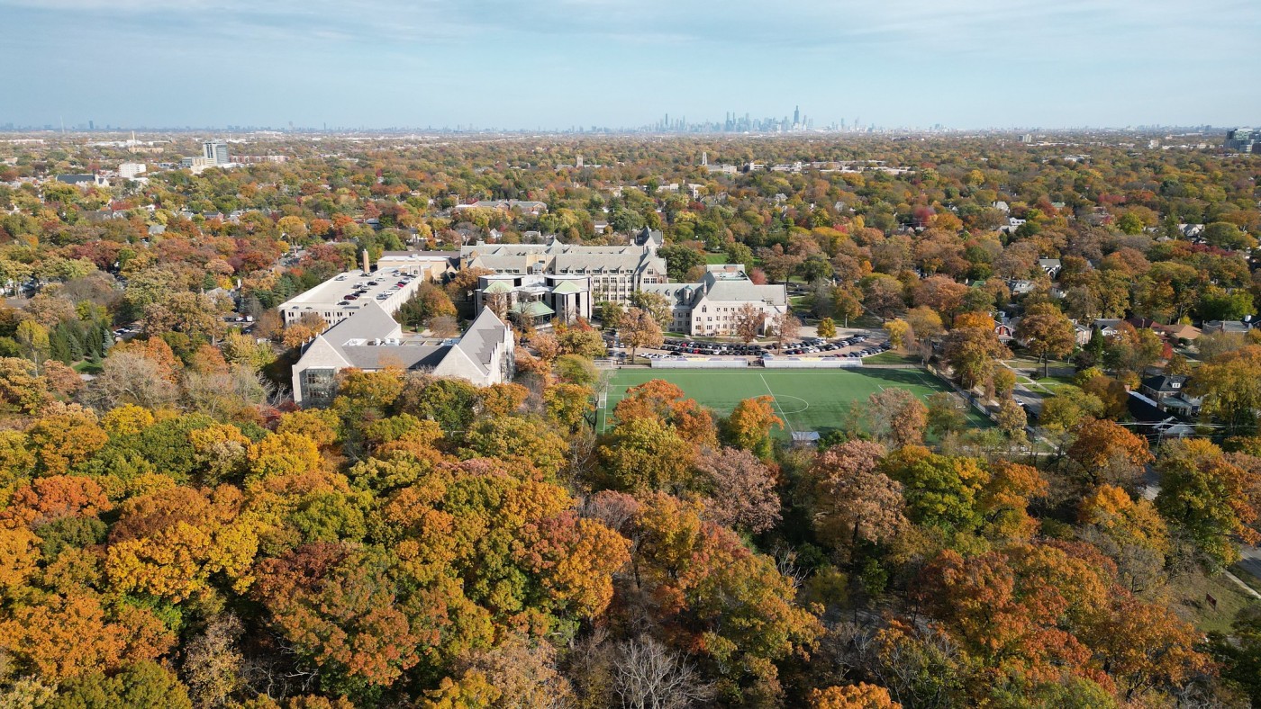 Aerial view of campus fall 2025