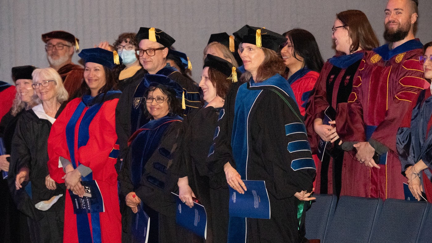 Dominican University faculty and staff wearing their academic regalia at the Spring Commencement ceremony