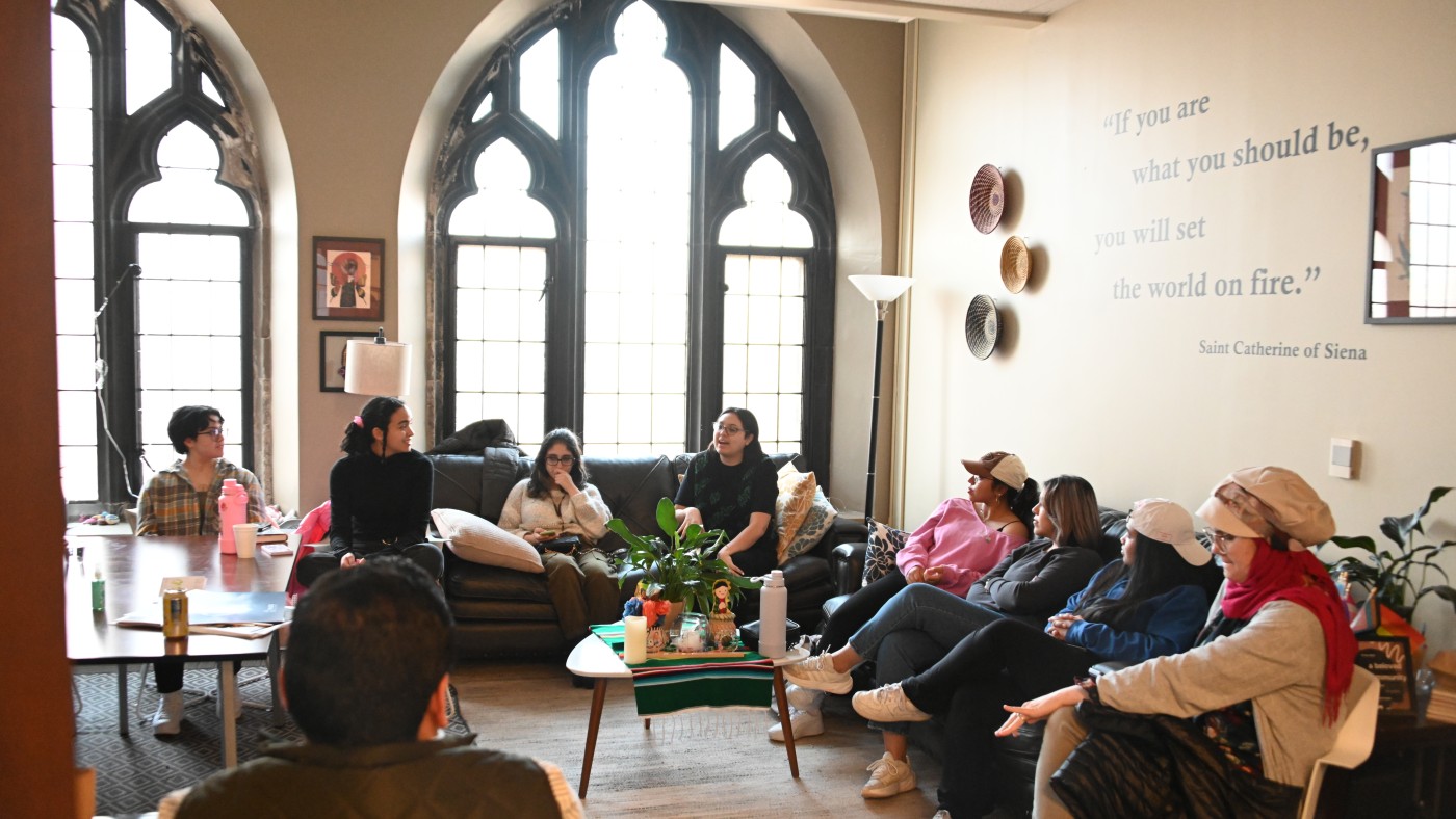Dominican University students meet in the University Ministry Center.