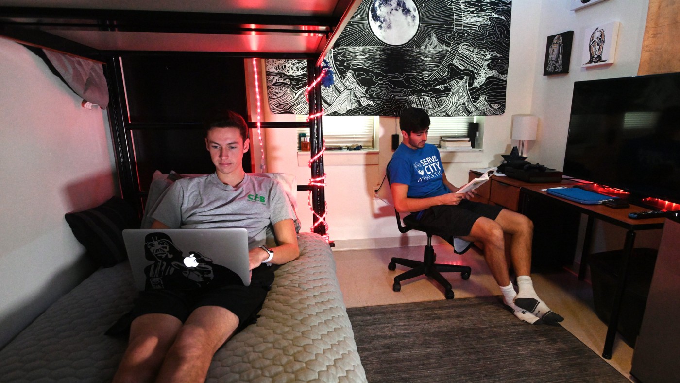 Two males in residence hall room