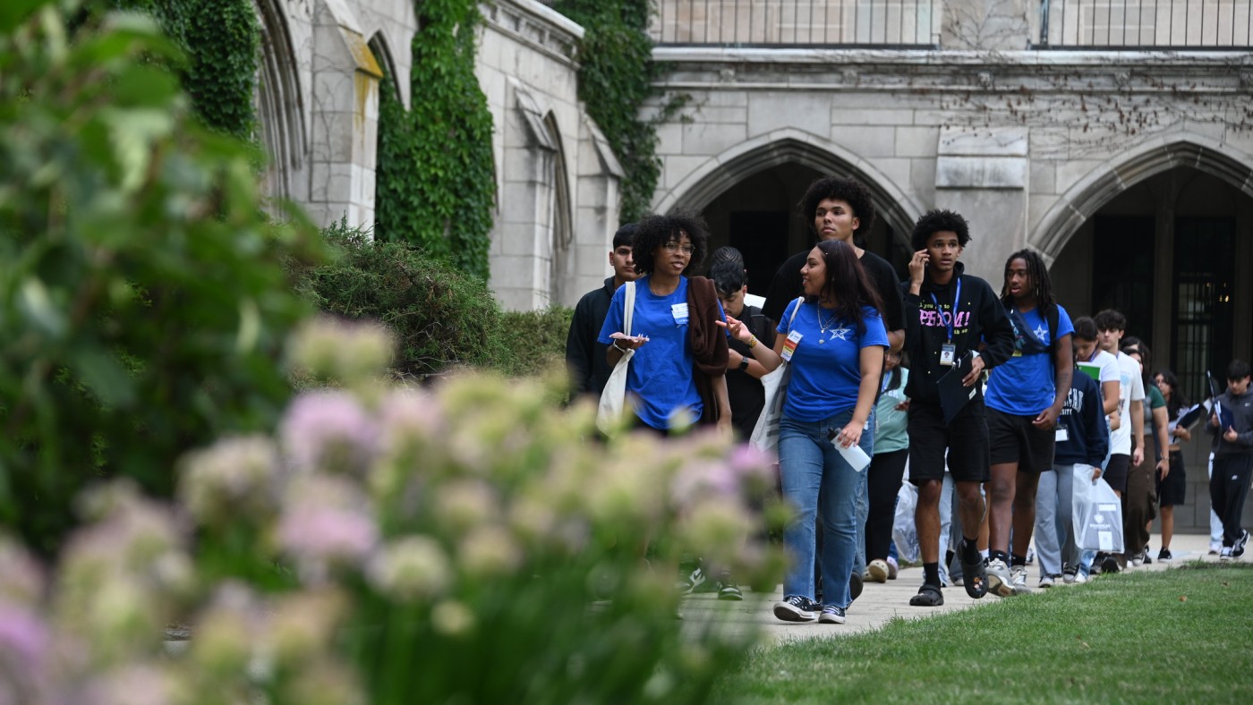 Several students near the Cloister Walk