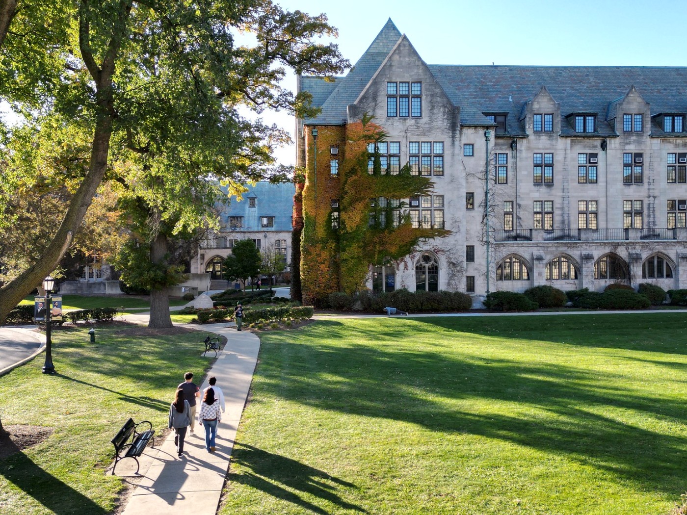 Students on campus in the fall
